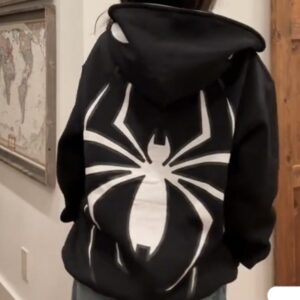 Women Y2k Streetwear Spider Print Sweatshirt Hoodies Autumn Punk Style Graphic Oversized Pullover Hip Hop Zip Up Jacket Coats