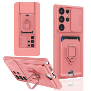 Push Window Ring Holder Card Slot Case For Samsung Galaxy S24 S23 S22 Ultra Plus S20 S21 FE Support Car Bracket Magnetic Cover