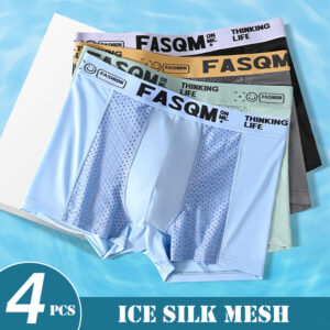 4pcs Mesh Ice Silk Boxer Shorts Men’s Underwear FASQM Underpants Breathable Sexy Slim Panties Bamboo Lingerie Plus Size L-6XL