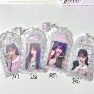 2PC Kawaii House 3 inch Kpop Photocard Holder PVC Clear Photo Card Holder Bag Pendant School Stationery