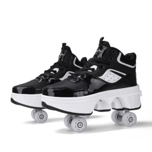 2024 Four Wheels Running Shoes Children Deformation Parkour Casual Sneakers Unisex New Double Row Roller Walking Skating Shoes