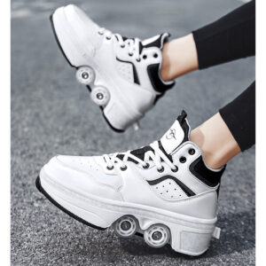 2024 Four Wheels Running Shoes Children Deformation Parkour Casual Sneakers Unisex New Double Row Roller Walking Skating Shoes