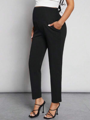 Women’s black Maternity Pants Activewear Jogger Track Cuff Sweatpants Over The Belly Stretchy Pregnancy Pants for work lounge