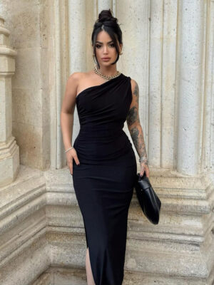 Dress New Women Summer Sexy Split Black Sleeveless Backless Slim Dress Female Fashion Off Shoulder Club Elegant Party Maxi Dress