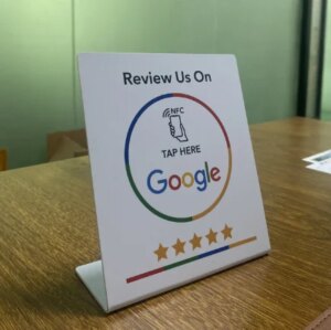 13.56Mhz programmable Google Standing Review Card NFC Station Table NFC Google Review Display bending card standing brand stand
