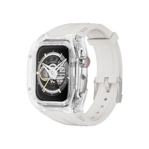 Luxury Translucent Smartwatch Case for Apple Watch 44/45, Fully Wrapped Lightweight Rugged Case Silicon Strap, Protective Cover