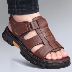 Men’s Sandals Adjustable Solid Color Shoes Summer Casual Comfort with Durable Rubber Sole, Breathable PU for Outdoor Walking