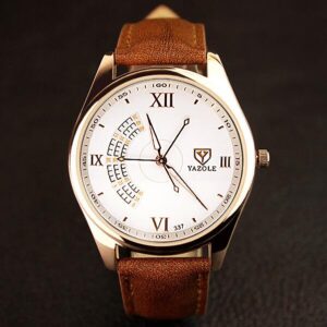 YAZOLE Men’s Fashion Sport Stainless Steel Case Leather Band Quartz Analog Wrist Watch mens watches top brand luxury Wristwatch
