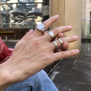 4Pcs Retro Simple Stainless Steel Opening Adjustable Wide Ring Men’s Gothic Pattern Metal Ring Casual Jewelry