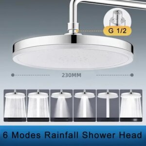 New 6 Modes Rainfall Shower Head Bathroom High Pressure Top Rain Showerheads 360┬░ Rotation Top Spray Shower Faucet Accessories