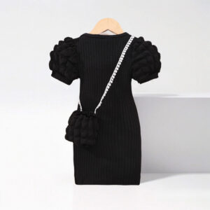 2024 Midi Dress Kids Girl Clothes Summer Short Sleeve Baby Girl Bodycon Dress Party Wrap Tight Children Dresses 3 4 5 6 7 8 Year