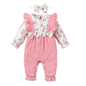 Baby Girl Fashion Romper Cute Floral Pattern Long Sleeve Bow Bodysuit Spring&Autumn Jumpsuit for Infant Girl 0-18 Months