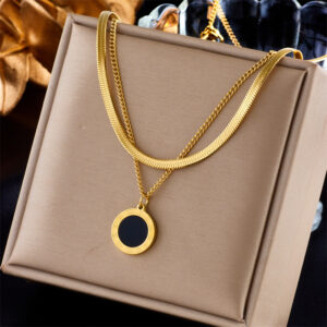 DIEYURO 316L Stainless Steel Roman Numeral Dial Pendant Necklace For Women New Trend Girls 2-Chain Choker Birthday Jewelry Gifts