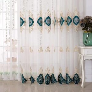American Luxury Peony Embroidery Tulle Curtain For Living Room European Elegant Flower Sheer Voile Drapes For Bedroom