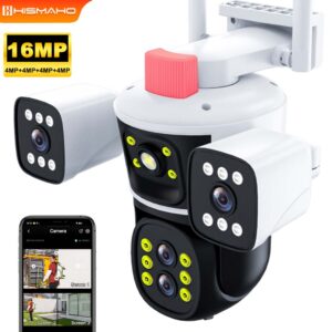 16MP 8K IP Camera 10X Zoom WiFi Outdoor PTZ Security Protection Four Lens Three Screens CCTV Video Surveillance Auto Tracking