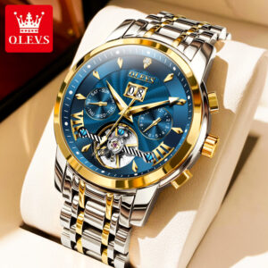 OLEVS Automatic Watch for Men Top Original Luxury Skeleton Flywheel Mechanical Wristwatches Classic Calendar Business Man Watch