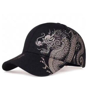 Unisex Baseball Cap Black Adjustable Chinese Style Cap Dragon Print Casual Snapback Hats Bone Hip Hop Hat Sun Hats Gorras