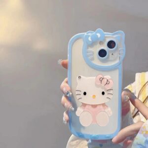 Sanrio Hello Kitty Kawaii KT Head Mirror Phone Case For iPhone 15 14 13 Pro Max 11 12 13 Pro XR XS MAX 7 8 Plus Girl Y2K Cover