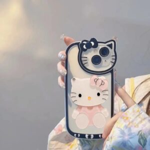 Sanrio Hello Kitty Kawaii KT Head Mirror Phone Case For iPhone 15 14 13 Pro Max 11 12 13 Pro XR XS MAX 7 8 Plus Girl Y2K Cover