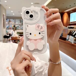 Sanrio Hello Kitty Kawaii KT Head Mirror Phone Case For iPhone 15 14 13 Pro Max 11 12 13 Pro XR XS MAX 7 8 Plus Girl Y2K Cover