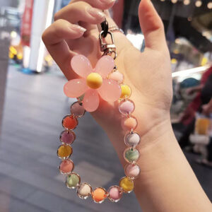 Ins Macaron Colorful Mobile Phone Straps Flower Beaded Pendant Keychain Creative Phone Chain For Iphone 11 12 13 14 15 Pro Max