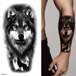 Black Forest Temporary Tattoos Men Women Tiger Wolf Death Skull Fake Tattoo Sticker for Hand Arm King Animal Tatoo Pattern