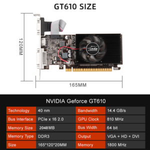 GT610 Video Card 1/2GB PCIE X16 2.0 NVIDIA GeForce GT 610 DDR3 Graphics Card VGA HD DVI 64Bit 1800MHz GT610 GPU Graphics Card