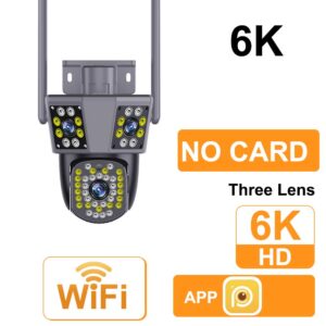 WIFI IP Camera 6K 12MP HD Three Lens PTZ Camera Outdoor Motion Detection Security Camera Waterproof Surveillance