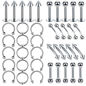 Body Piercing Jewelry 14G Stainless Steel Nose Ear Belly Lip Tongue Ring Captive Bead Eyebrow Bar Piercing Lot Jewelry for Sexy