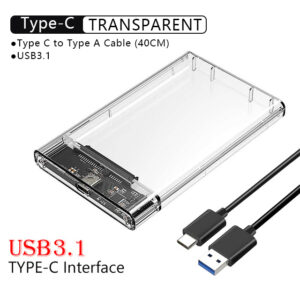 UTHAI T09 USB3.0/Type C 2.5” Hard Drive Enclosure Transparent Mobile HDD Box USB3.1 SSD Case Portable Hardisk With USB C Cable