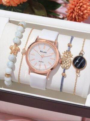 5pcs Fashion Versatile Starry Sky Women’s Belt Quartz Watch with Bracelet Combination Set