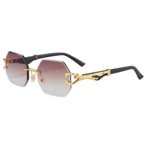 Vintage Rimless Polygonal Metal Frame Sunglasses with Leopard DesignTemples -Unisex Outdoor Party Vacation Travel Driving Photo