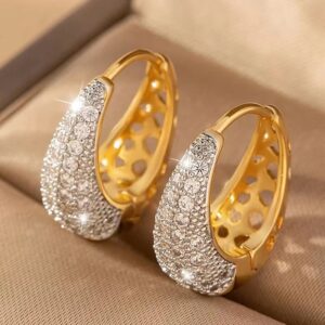 Fashion Shiny Cubic Zircon Hoop Earrings for Girls Women Sparkling Zircon Round Shape Ladies Earring Party Jewlery
