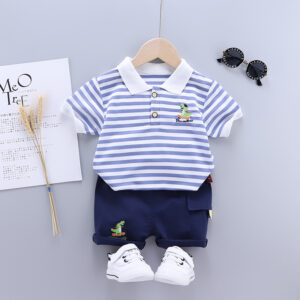 Summer Baby Boy Clothing Sets Fashion Striped Short Sleeve T-shirt+Shorts Sport Sets Children 2Pcs Girl Suit 1-5Y Kids Tracksuit