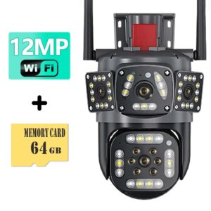 12MP 6K Outdoor WIFI IP Camera Three Screen HD PTZ Security Cam AI Motion Tracking Night Vision 4K 8MP Video Surveillance CCTV