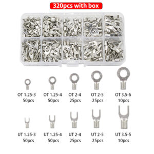 320Pcs/Box 10 In 1 Terminals Non-Insulated Ring Fork U-type Brass Terminals Assortment Kit Cable Wire Connector Crimp Spade
