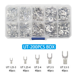 320Pcs/Box 10 In 1 Terminals Non-Insulated Ring Fork U-type Brass Terminals Assortment Kit Cable Wire Connector Crimp Spade