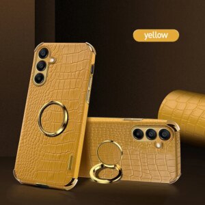 Plating Crocodile Texture Phone Case For Samsung Galaxy A55 A35 A25 A15 A05 A73 A72 A54 A53 A52 4G 5G Magnetic Finger Ring Cover