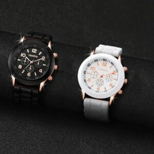 2Pcs Luxury Women’s Watch Set Fashion Luxury Elegant Alloy Wristwatch Silicone Strap Couple Watch Men Quartz Holiday Gifts