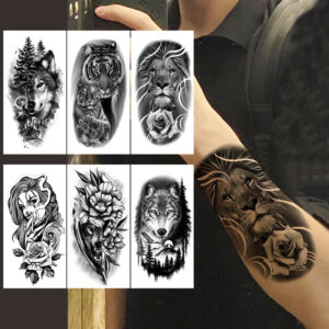6Pcs/Pack Waterproof Disposable Animal Tattoo Stickers Wolf Tiger Temporary Tattoos for Men and Women Hand Arm Body Art