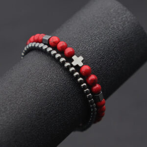 2pcs Men Bracelet Set Hematite Cross Braslet For Hombre Natural Lava Tiger Eyes Stone Braclet Homme Beaded Brazalete Pulseira