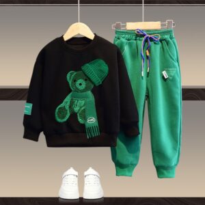Spring Autumn Kid Boy Clothes Chidlren’s Set Cartoon Bear Sweatshirt Pant Outfit 7 8 9 10 11 12 Year