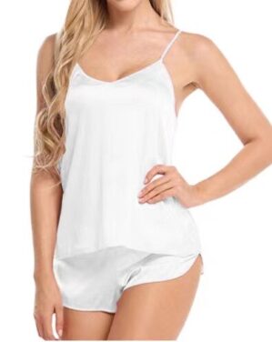 Women Sexy Ice Silky Pajamas Nightclothes Sleepwear Camisole And Shorts White Black Gray L XL XXL Comfortable Casual Summer