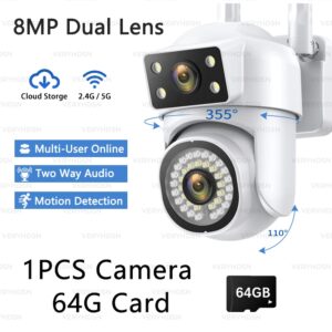 4K 8MP Wifi PTZ Camera Dual Lens IP CCTV Video Surveillance Camera Ai Human Detect Auto Tracking Night Vision Outdoor Waterproof