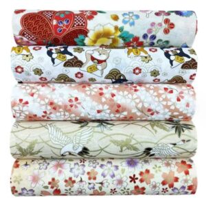 5pcs Purple Printed Pattern 100% Cotton Fabric Cheongsam Fabric,DIY Handmade Doll Clothing Quilting Bag Home Textile Material