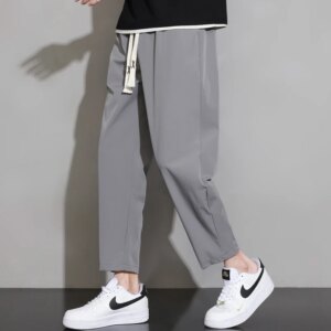 New 9-point Pants for Men’s Sports Pants, Ice Silk Pants for Men’s Long Pants, Loose Mouth Pants for Men’s Casual Pants