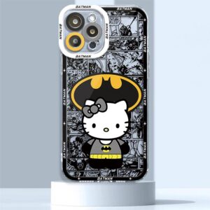 Cute Batmans hellokitty Phone Case for iPhone 15 Plus 14 Pro Max SE 13 Mini 11 XS Max 7 8 12 Pro XR 14 Transparent Soft Cover