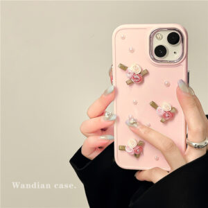 3D Cute Flower Pearl Heart Phone Case for iPhone 15 14 13 12 11 Pro Max Plus XS XR X Shockproof Drop Protect Back Cover Luxury