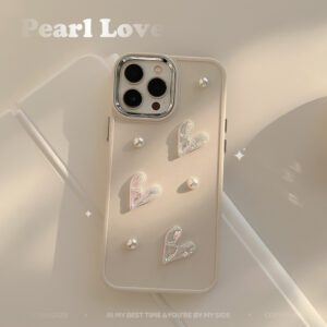 3D Cute Flower Pearl Heart Phone Case for iPhone 15 14 13 12 11 Pro Max Plus XS XR X Shockproof Drop Protect Back Cover Luxury