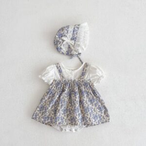 Ins summer clothes full moon baby clothes small broken flower princess triangular baby clothing set with hat bodysuit